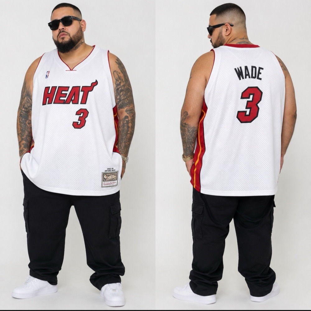 NEW 2005-06 Dwayne Wade Miami Heat Mitchell And Ness HOME Jersey Mens Size 5XL
